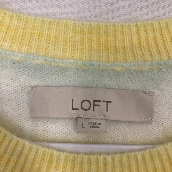 LOFT Yellow Blue Striped Crew Neck Soft Cozy Wool Blend Sweater Large - Picture 2 of 10